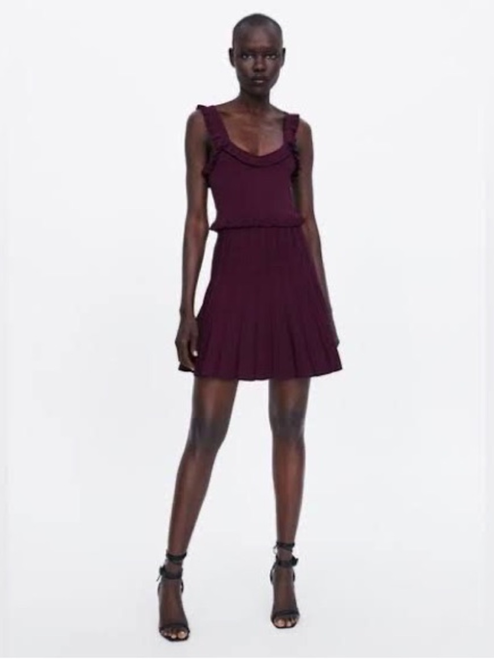 Zara Sleeveless Ruffle-Trim Mini Dress - Burgundy